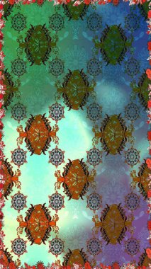 Renkli, pürüzsüz desen. Raster illüstrasyonu. Çiçek duvar kâğıdı. Çiçek arkaplan. Yeşil ve mavi renkli şirin tekstil.