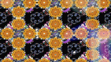 Kabile sanatı boho baskısı, klasik çiçek arkaplanı. Arkaplan dokusu, duvar kağıdı, çiçek temalı siyah renkler. Soyut etnik raster çizim kalıbı.