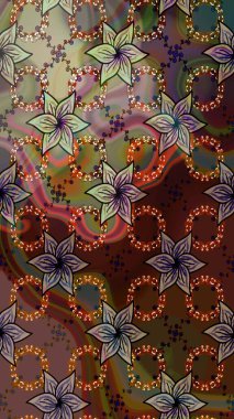 Kumaş desenli papatya çiçeği detayı. Kahverengi renkte çiçekler.