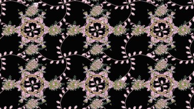 Düz Çiçek Elementleri Tasarımı. Siyah renkli çiçekler. Raster illüstrasyonundaki çiçek desenli çizim. Renkli Bahar Teması çizim şablonu.