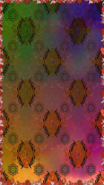 Çiçeksel kahverengi ve yeşil pürüzsüz desen. Raster çiçek izi. Klasik taslak çizimi.