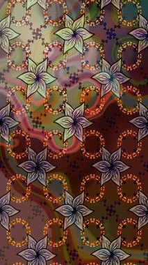 Kumaş desenli papatya çiçeği detayı. Kahverengi renkte çiçekler.