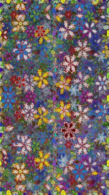 Mavi maviye. 1950-1960 motifleri. Retro tekstil tasarım koleksiyonu. Çiçekli ipek eşarp. El çizimi çiçek elementleriyle soyut, dikişsiz raster deseni..