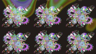 Raster Çiçek İllüstrasyonu güzel tekstil. Gri renkli etnik çiçeklerle zarif eskiz deseni.