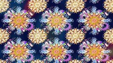 Sevimli çiçek raster deseni. Düz Çiçek Elementleri Tasarımı. Renkli Bahar Temalı Kusursuz Arkaplan. Mavi ve bej renkte çiçekler.