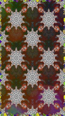 Raster illüstrasyonu. Kahverengi ve gri renklere karalamalar çizen kusursuz çiçek deseni.