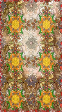 Kahverengi renkli çiçekler. Çizim çiçek deseni duvar kâğıdı olarak kullanılabilir. Raster illüstrasyonu.