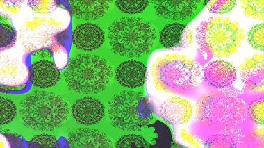 Raster düz çiçek çizim deseni. Hediye ambalaj kağıdı, tebrik kartları, posterler ve pankart tasarımı. Yeşil renkte çiçekler.