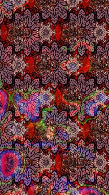 Çiçek buketleriyle klasik bir eskiz şekli. Kahverengi renklerde. Raster illüstrasyonu.