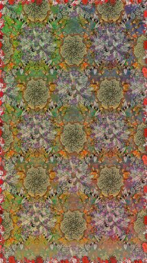 Raster illustration. Seamless floral pattern in folk style with flowers, leaves. Hand drawn.