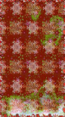 Moda baskıları için zarif bir şablon. Küçük renkli çiçekler. Kırmızı ve kahverengi çiçekli bahar çiçekleri. Motley illüstrasyonu. Küçük çiçekte şirin desenler.