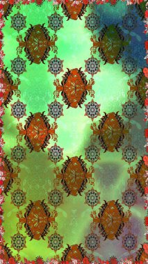 Soyut etnik raster kusursuz desen. Çiçekler. Vadinin çiçekleri yeşil ve kahverengi renklerde.