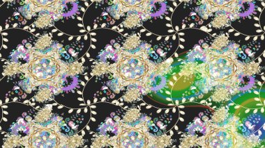 Raster. Renkli Bahar Teması eskiz kalıbı. Düz Çiçek Elementleri Tasarımı.