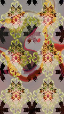 Raster illüstrasyonundaki çiçek desenli çizim. Gri renklerde. Raster illüstrasyonu. Güzel kumaş deseni.