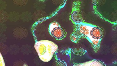 Yeşil renkte güzel çiçekler, suluboya desenli, duvar kağıdı, kart ya da kumaş için fayanslı eskizler. Raster..