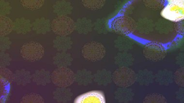 Yeşil renkli bitkilerden oluşan parlak çiçekli çizim deseni.