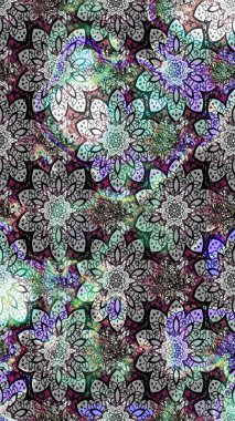 Raster illüstrasyonu. Gri renklerde bahar çiçekleri. Raster deseni. Patlayan çiçekler soyut yerleştirilmiş.