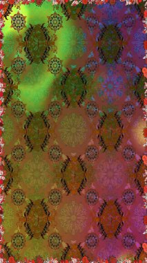 Raster Yumuşak kumaş deseni. Çiçeksel kahverengi ve yeşil pürüzsüz desen. Raster çiçek izi. Klasik taslak çizimi.