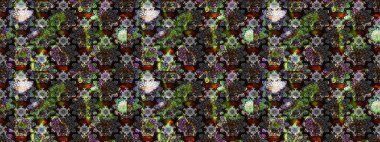 Raster Çiçek İllüstrasyonu güzel tekstil. Gri renkli etnik çiçeklerle zarif eskiz deseni.