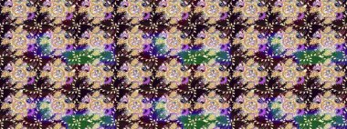 Çiçek desenli çizim. Raster illüstrasyonu. Raster illüstrasyonu. Asya tekstil tarzında. Bej renkte çiçekler.