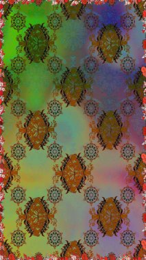 Küçük çiçekteki sevimli çiçek deseni. Raster deseni. Raster illüstrasyonu. Yeşil ve kahverengi renkte yaz çiçekleri..