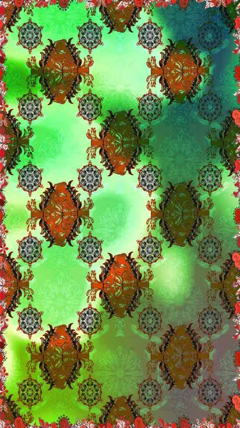 Kusursuz çiçek deseni. Yeşil renkli Asya tekstili. Raster illüstrasyonu.