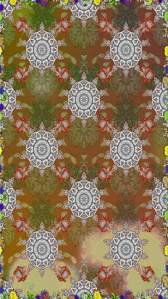 On brown and gray colors. 3d flowers, seamless. Raster illustration.