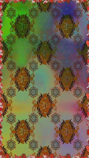 Küçük çiçekteki sevimli çiçek deseni. Raster deseni. Raster illüstrasyonu. Yeşil ve kahverengi renkte yaz çiçekleri..