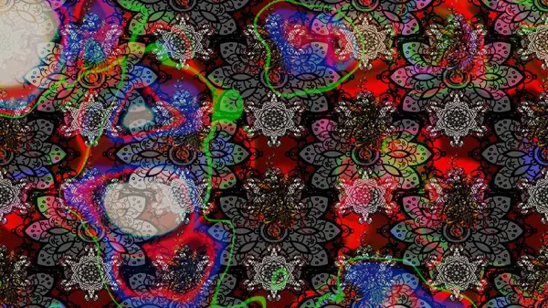 Küçük çiçekte güzel bir desen. Küçük renkli çiçekler. Moda baskıları için zarif bir şablon. Motley illüstrasyonu. Siyah çiçekli bahar çiçekleri.