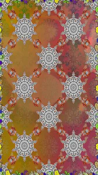 Kahverengi ve gri renkli çiçekler. Raster illüstrasyonu. Asya tekstil tarzında. Raster illüstrasyonu. Kusursuz çiçek deseni.