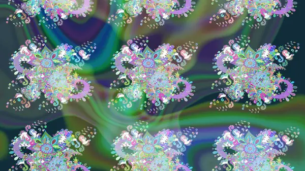 Yeşil renkli şirin çiçek deseni. Renkli Bahar Teması eskiz kalıbı. Düz Çiçek Elementleri Tasarımı. Raster Modaya uygun kumaş deseni.