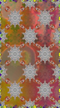 Çiçekli karalama şeklinde Raster çiçek deseni. Kahverengi renklerde bahar çiçekleri. Raster illüstrasyonu.