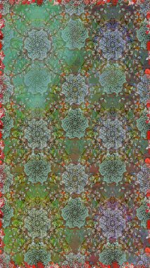 Tekstil için dikişsiz suluboya desen. Şirin çiçekli, desensiz, yeşil ve kahverengi renkli. El çizimi çiçek pürüzsüz desen (taş)).