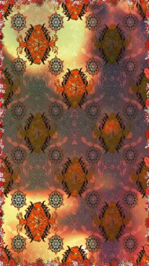 Kahverengi ve turuncu renkli çiçekler. Düz Çiçek Elementleri Tasarımı. Çiçeksiz desenli arka plan, yaz çiçekleri. Renkli Bahar Teması Kusursuz Arkaplan.