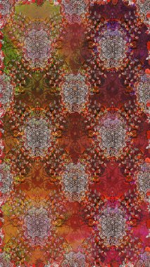 Raster illüstrasyonu. Tropik, dikişsiz çiçek deseni. Kahverengi ve kırmızı renkte çiçekler.