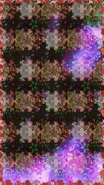 Raster illustration. Flowers on gray and brown colors. Seamless pattern with floral ornament.