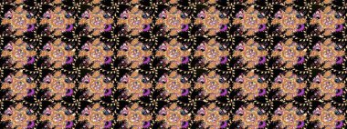 Retro tekstil tasarım koleksiyonu. Siyah üstüne siyah. 1950-1960 motifleri. El çizimi çiçek unsurları olan soyut çizim raster deseni. Çiçekli ipek eşarp..