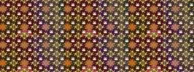 Raster Floral Illustration, Asyalı tekstil. Kahverengi renkli etnik çiçeklerle zarif bir eskiz deseni..