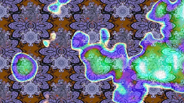 Moda baskıları için zarif bir şablon. Halk tarzı. Modern çiçek arkaplanı. Parlak renkli çiçekleri ve mor renkli yaprakları olan harika bir çiçek deseni..