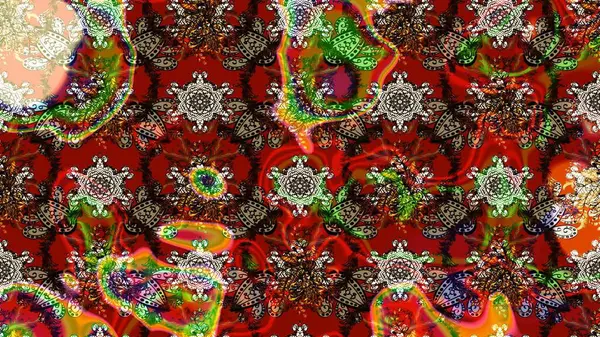 Raster illüstrasyonu. Çiçek süslemeli çizim deseni. Kırmızı renkte çiçekler.