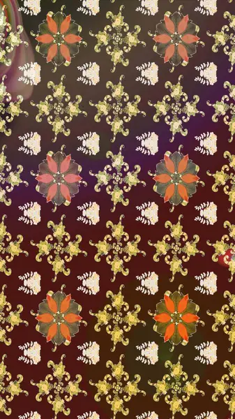 Raster Modaya uygun kumaş deseni. Kahverengi renkli şirin çiçek deseni. Renkli Bahar Teması eskiz kalıbı. Düz Çiçek Elementleri Tasarımı.