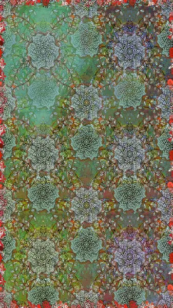 Tekstil için dikişsiz suluboya desen. Şirin çiçekli, desensiz, yeşil ve kahverengi renkli. El çizimi çiçek pürüzsüz desen (taş)).