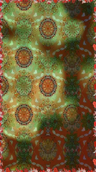 Sevimli çiçek raster deseni. Renkli Bahar Temalı Kusursuz Arkaplan. Düz Çiçek Elementleri Tasarımı. Kahverengi ve yeşil renkte çiçekler.