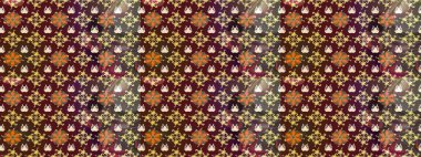 Moda baskıları için zarif bir şablon. Halk tarzı. Parlak renkli çiçekleri ve kahverengi renkli yaprakları olan harika bir çiçek deseni. Modern çiçek arkaplanı.