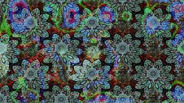 Çiçekler. Vadinin mavi renkli çiçekleri. Soyut etnik raster çizim kalıbı.