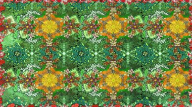 Kumaş desenli papatya çiçeği detayı. Yeşil renkte çiçekler.