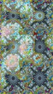 Tarafsız ve mavi renklere karalamalar çizen kusursuz çiçek deseni. Raster illüstrasyonu.