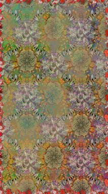 Raster illüstrasyonu. Çiçekli karalama şeklinde Raster çiçek deseni. Kibar, yaz çiçekleri bej ve kahverengi renkler.