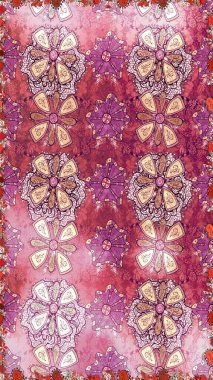 Raster Henna dövme stili. Etnik Mandala süsü. Kızılderili desenli desenli desenli şal deseni. Tekstil, tebrik kartı, boyama kitabı, telefon kılıfı baskısı için kullanılabilir.