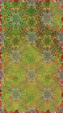 Çiçek. Raster illüstrasyonu. Kusursuz dekoratif arka plan, çiçek mandala. Yeşil ve kahverengi renklerde.